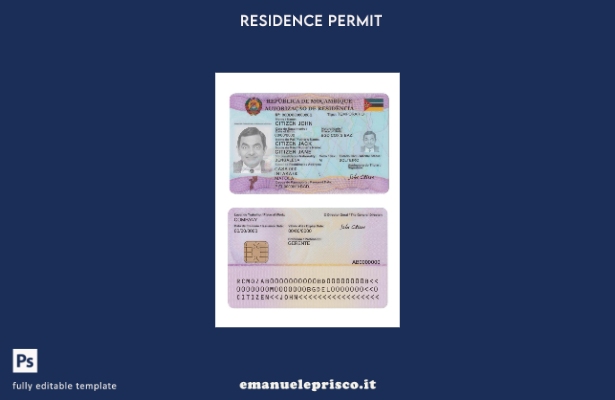 modello di carta di soggiorno in Mozambico in stile verificato